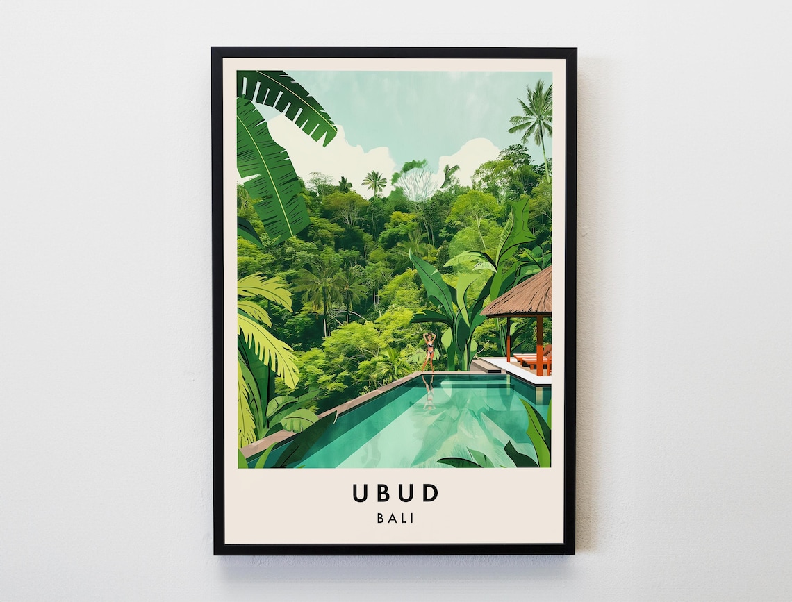 Ubud Bali Travel Poster, Indonesia Home Decor