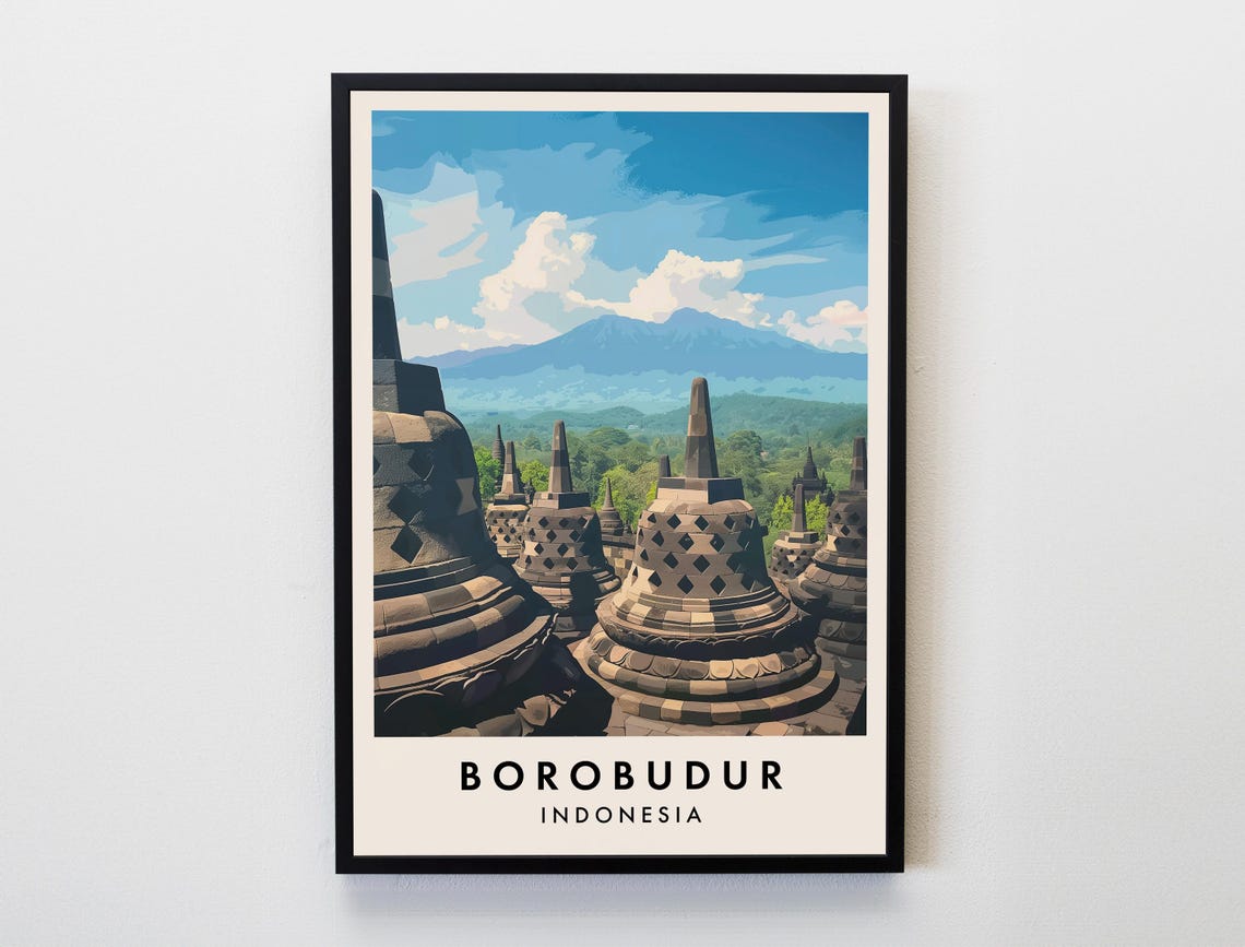 Borobudur Indonesia Ancient Temple Stupas Heritage Travel Poster