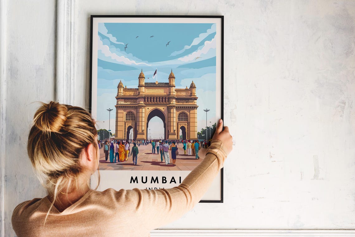 Mumbai India Gateway Of India Arch Crowds Daytime Travel Poster - Image 2