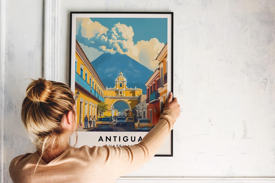 Antigua Guatemala Santa Catalina Arch Volcano View Travel Poster - Image 2