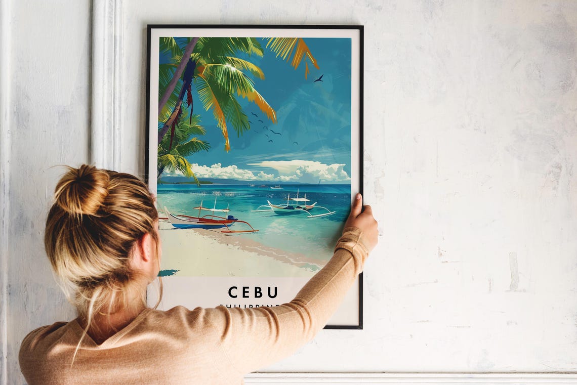 Cebu Philippines Tropical Beach Outrigger Boats Travel Poster - Image 2