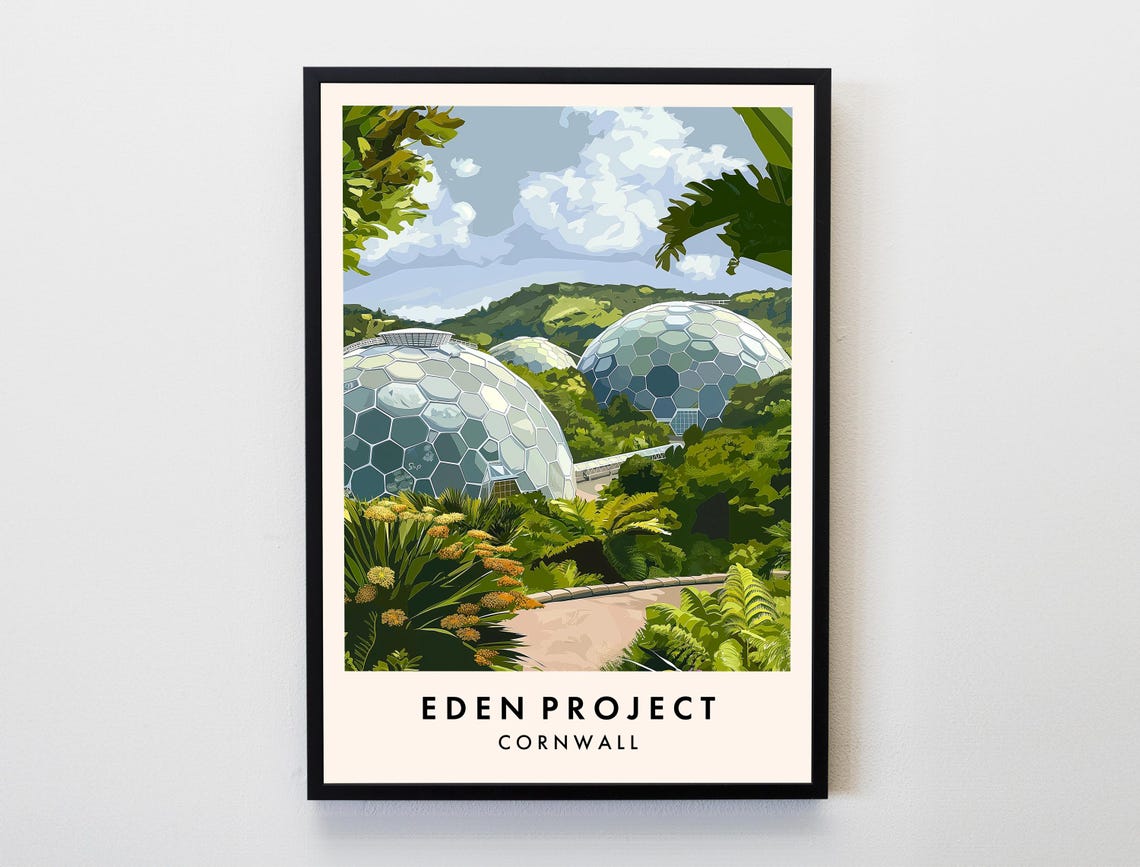 Eden Project Cornwall Geodesic Domes Tropical Gardens Travel Poster