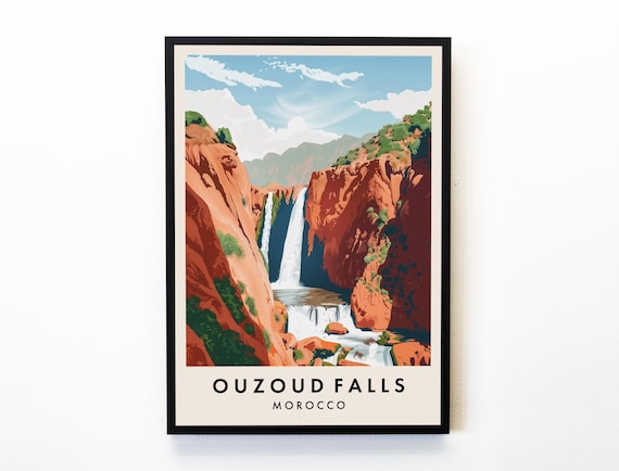 Ouzoud Waterfall Travel Print Wall Art Ouzoud Waterfall Poster Morocco Travel Print Travel Lovers Home Decor Wall Art City Travel Poster