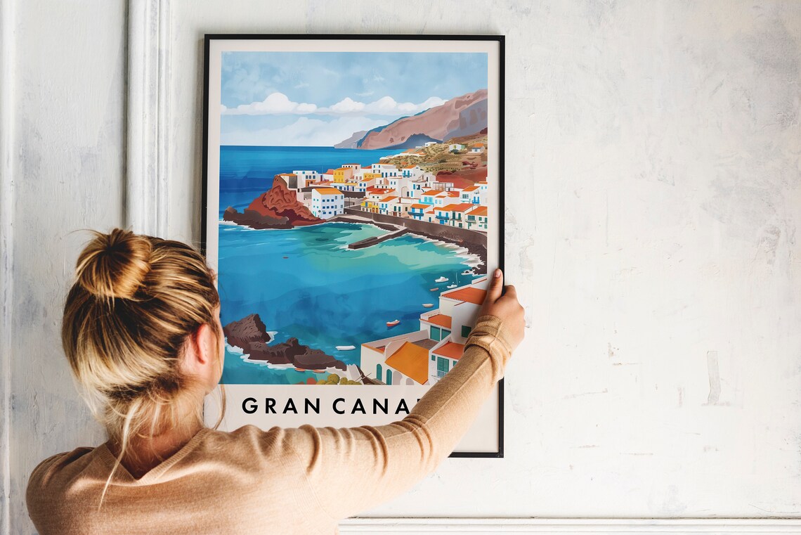 Gran Canaria Spain Coastal Town Bay Scenic Vintage Travel Poster - Image 2