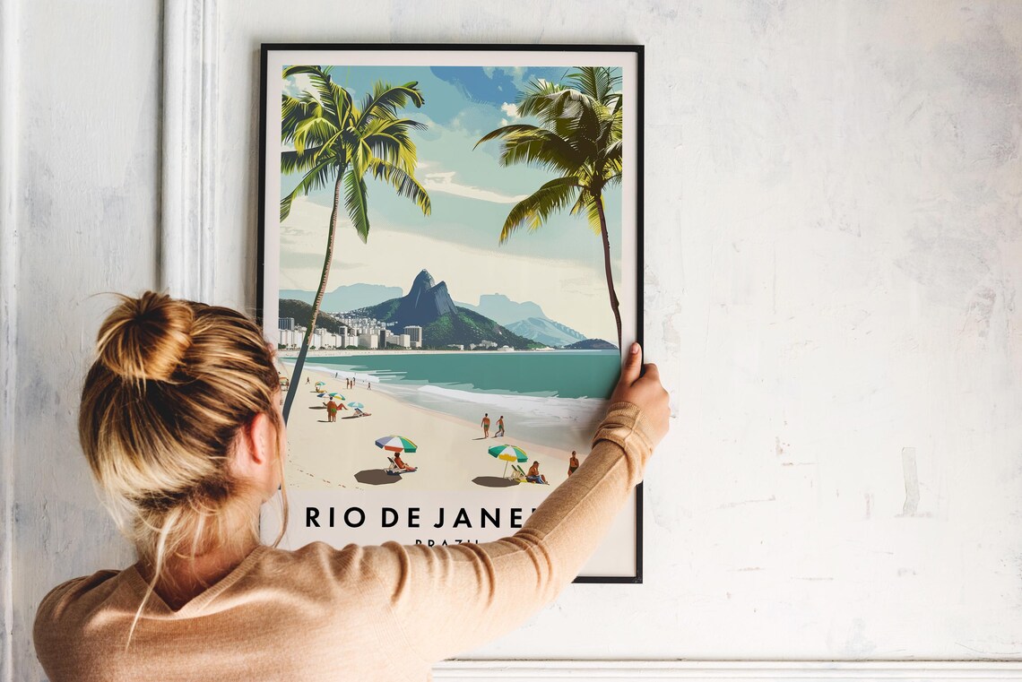 Rio De Janeiro Brazil Beach Palms Two Brothers Travel Poster - Image 2