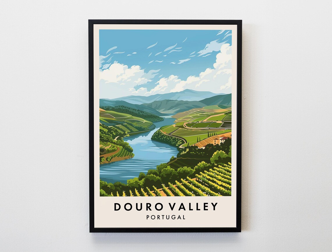 Douro Valley Terraced Vineyards Winding River Portugal Travel Poster