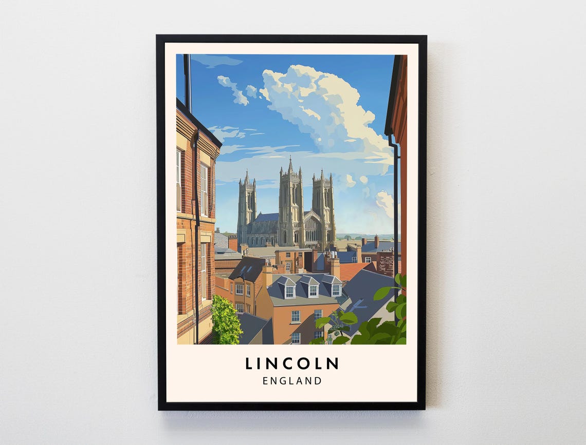 Lincoln England Cathedral View over Historic Rooftops Poster