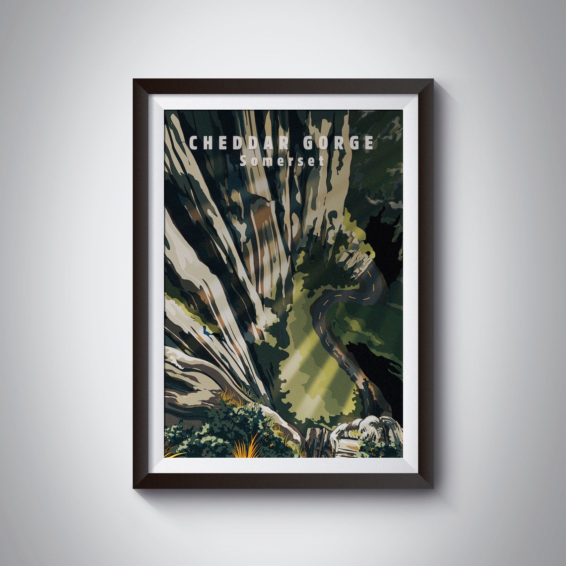 Cheddar Gorge Somerset Towering Limestone Cliffs Travel Poster
