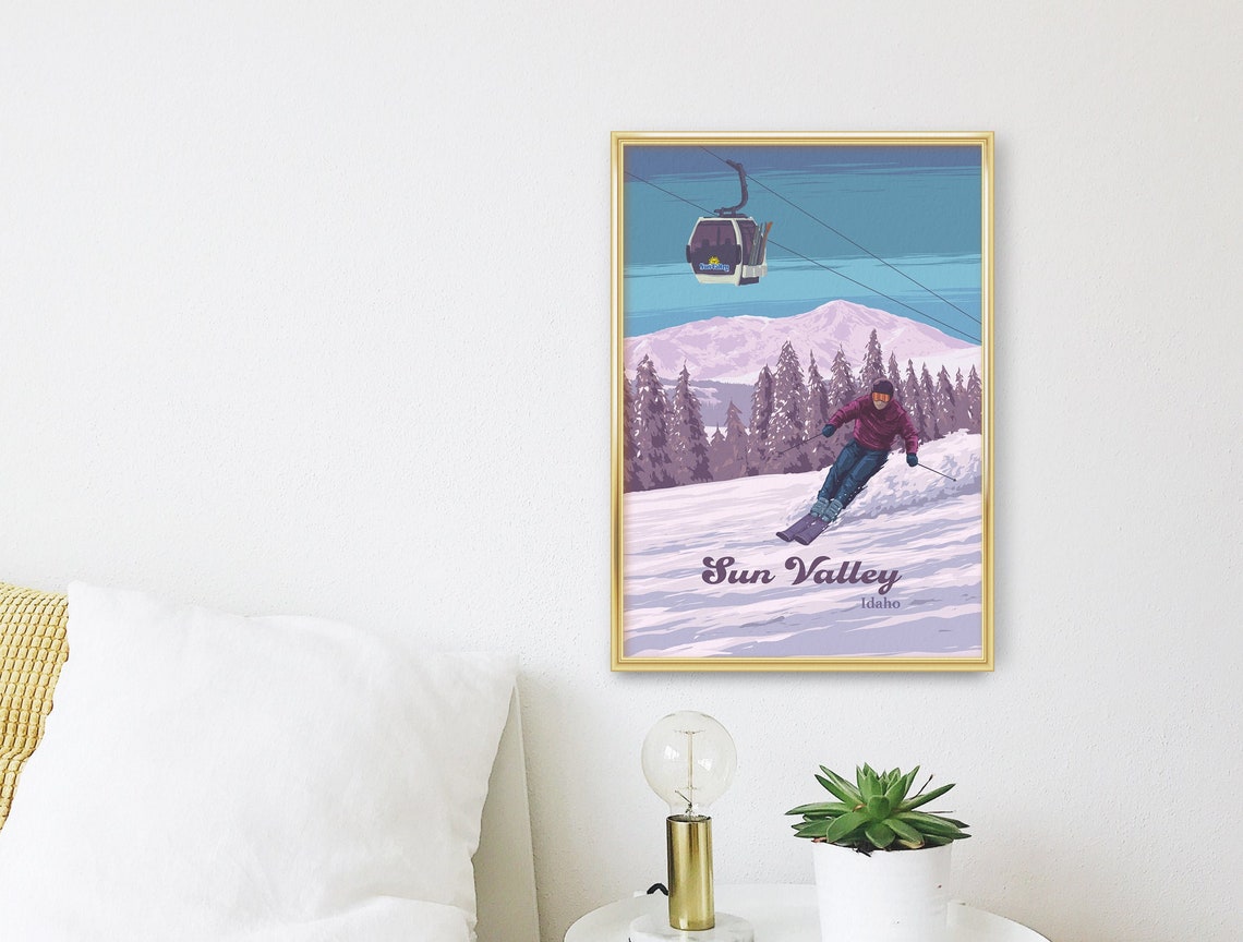 Sun Valley Idaho Gondola Skier Vintage Snow Mountain Travel Poster - Image 3
