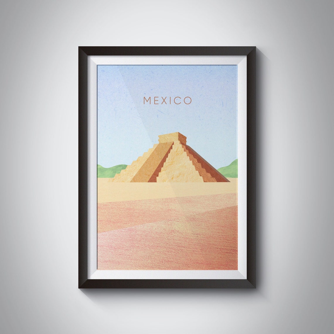 Mexico Chichen Itza Pyramid Minimalist Poster, El Castillo Desert Art