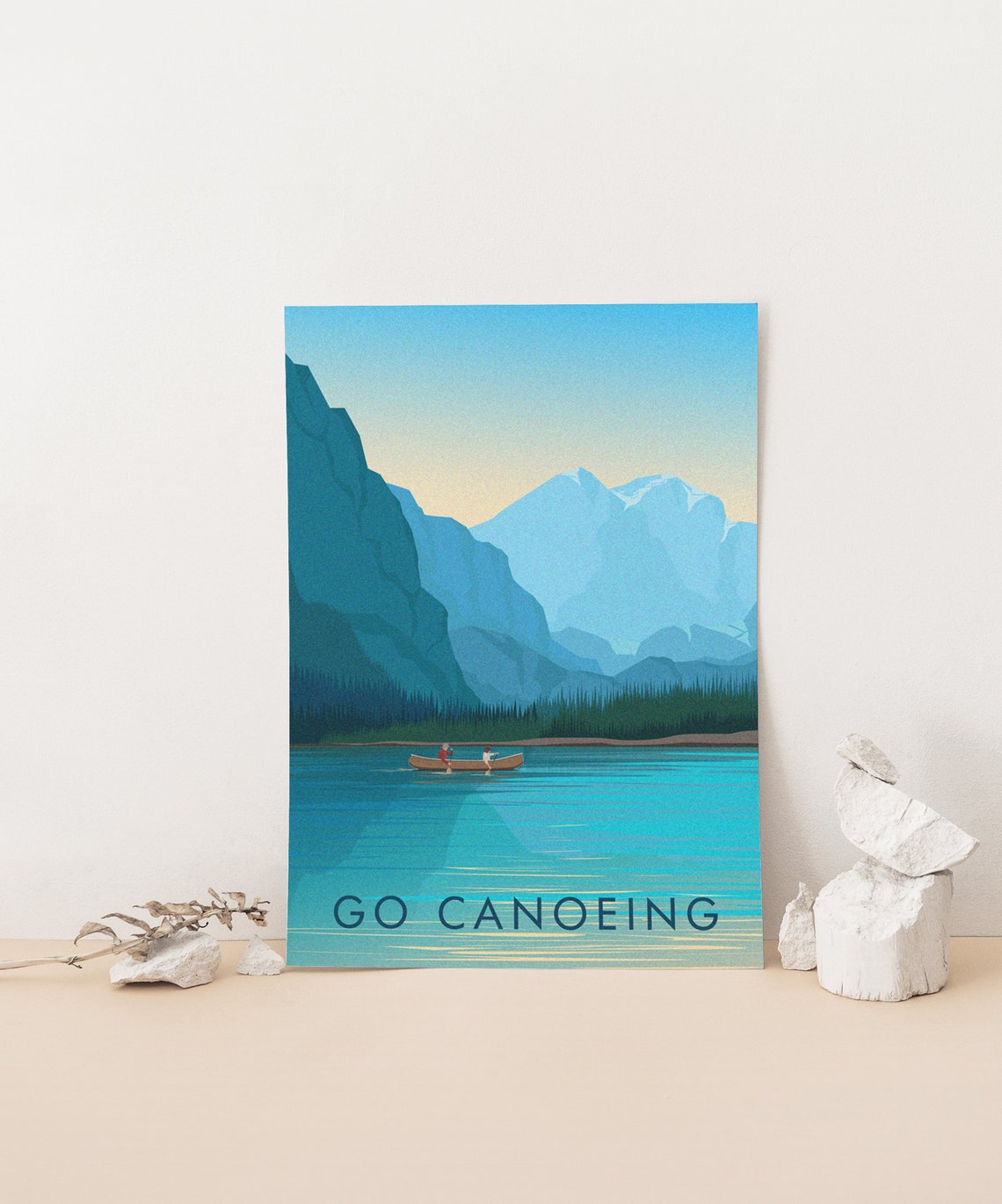 Go Canoeing Turquoise Alpine Lake Mountain Pair Canoe Vintage Poster - Image 4