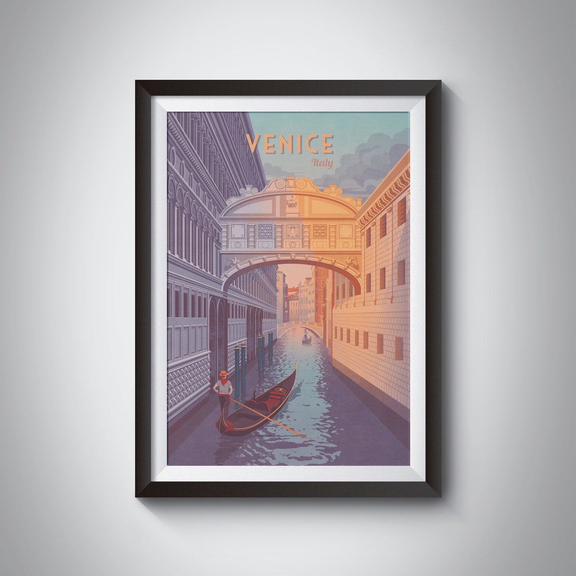 Venice Italy Travel Poster Bridge Of Sighs Italy Travel Print Gondola Italian Wall Art Europe Framed Gift Rialto Bridge Grand Canal