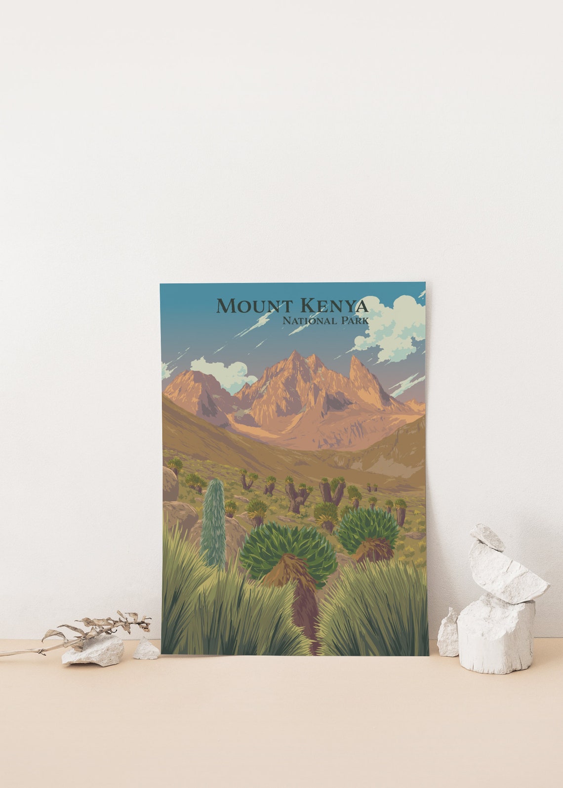 Mount Kenya Poster National Park Print Kenya Travel Poster Africa Art Gift Illustration African Safari Kilimanjaro Hiking Trek Print - Image 4