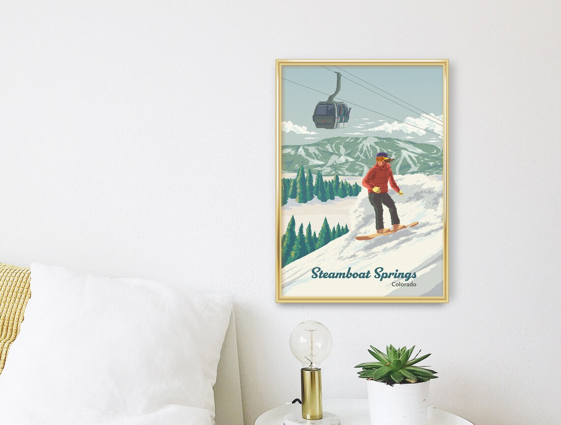 Steamboat Springs Snowboarding Travel Poster, Colorado - Image 3