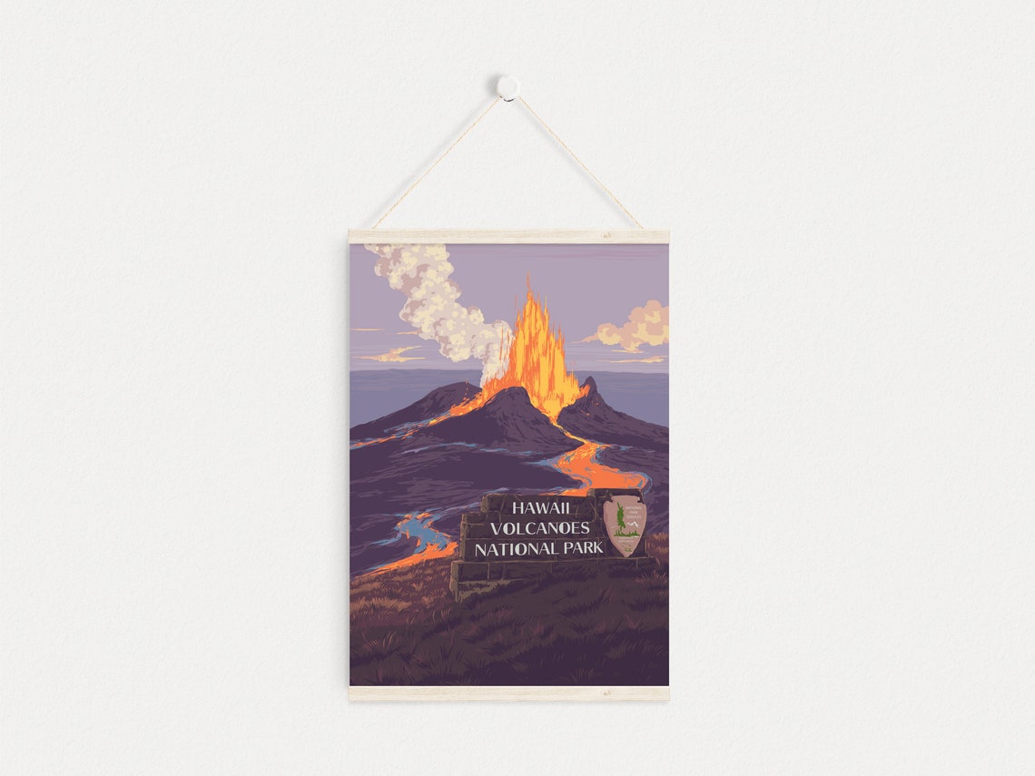 Hawaii Volcanoes National Park Erupting Lava Night Travel Poster - Image 4