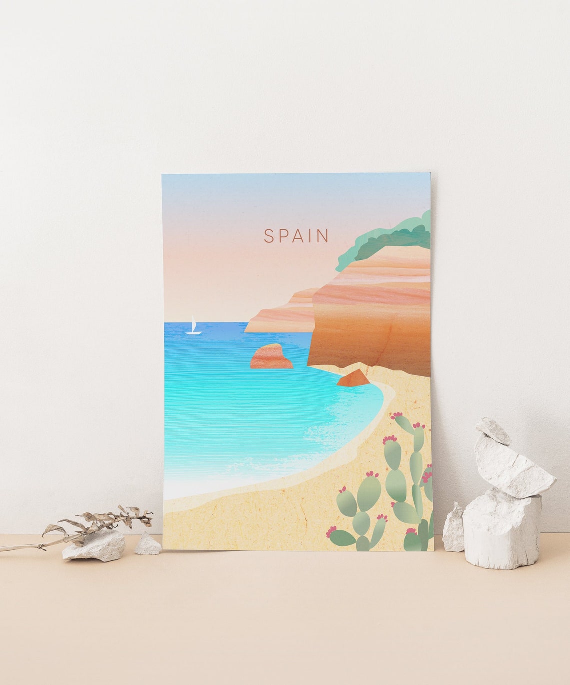 Spain Mediterranean Bay Minimalist Poster, Turquoise Coast Cliffs Art - Image 4