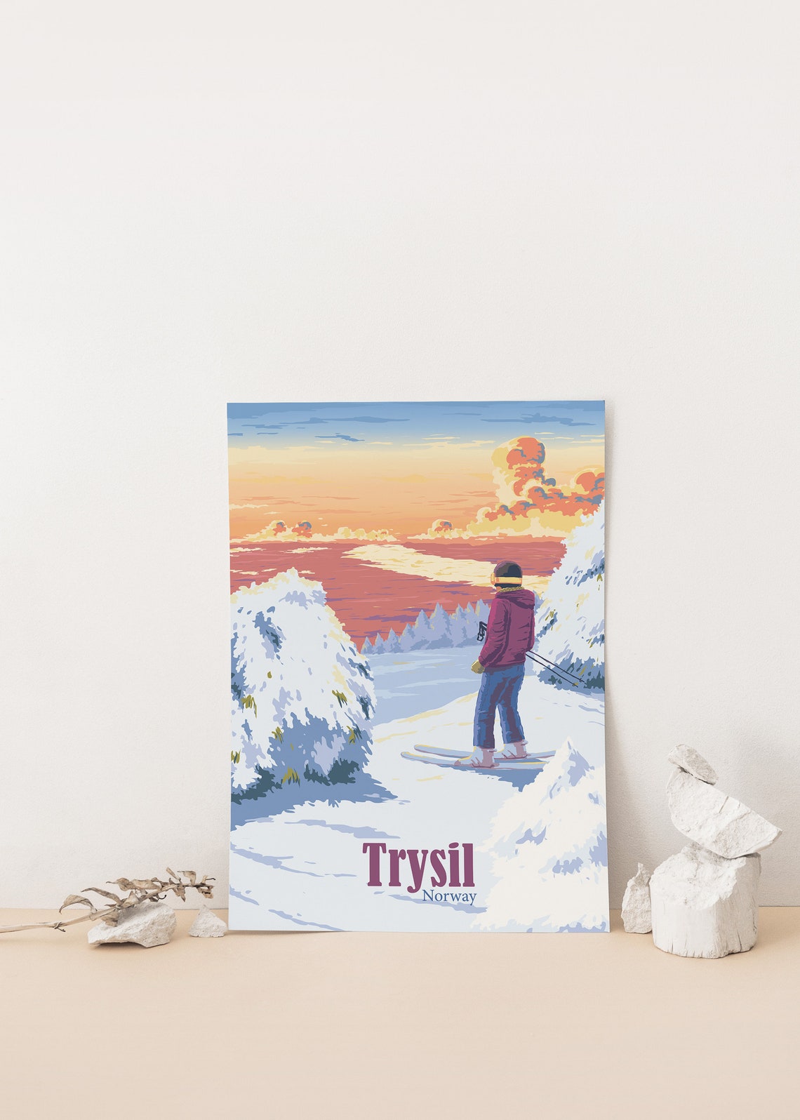 Trysil Norway Ski Resort Sunset Overlooking Valley Travel Poster - Image 4