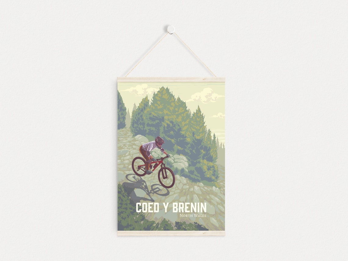 Coed Y Brenin Mountain Biking Poster Snowdonia National Park North Wales Cadair Idris Forest Mtb Trail Bike Park Wales Cycling Art - Image 4
