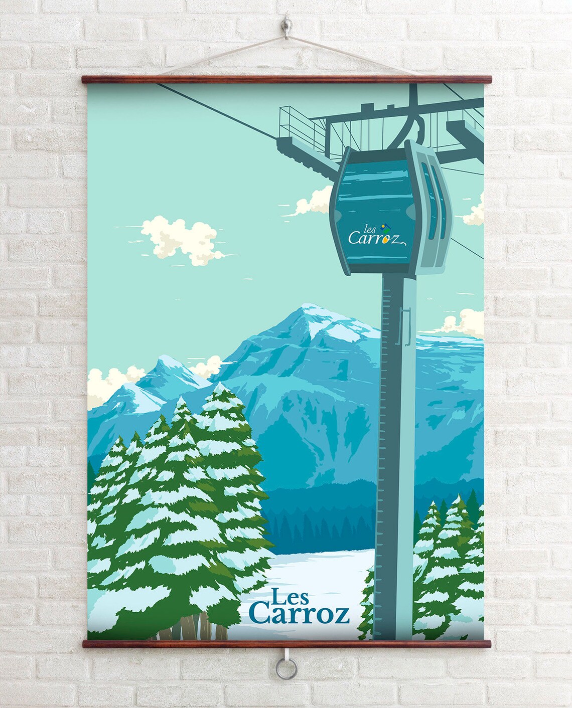 Les Carroz Vintage Retro Ski Resort Art Print - Image 4