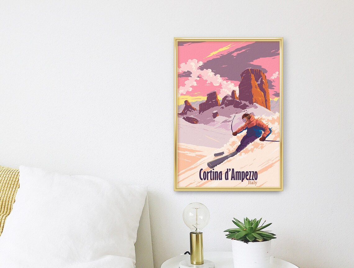 Cortina d'Ampezzo Vintage Travel Poster, Dolomites - Image 3