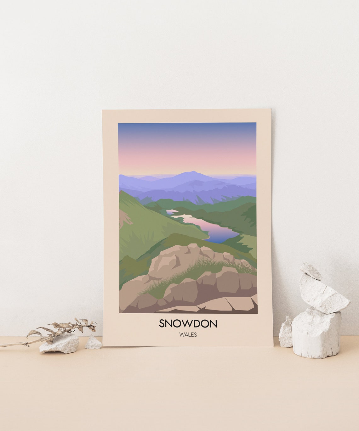 Snowdon Wales Pink Dusk Light Layered Ridges Still Lake Poster - Image 2