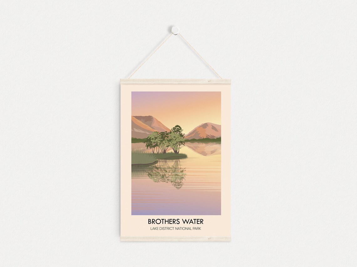 Brothers Water Lake District National Park Sunset Reflection Island Travel Poster - Image 3