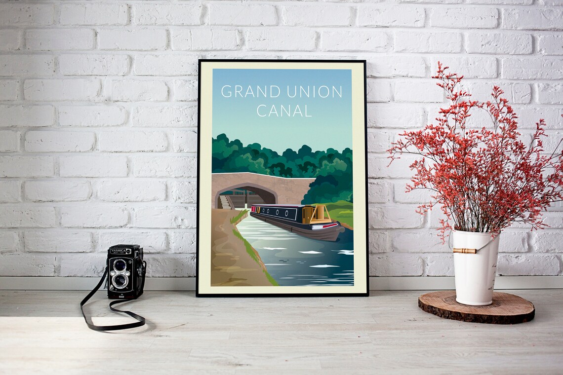 Grand Union Canal Travel Poster, Narrowboat Painting - Image 2