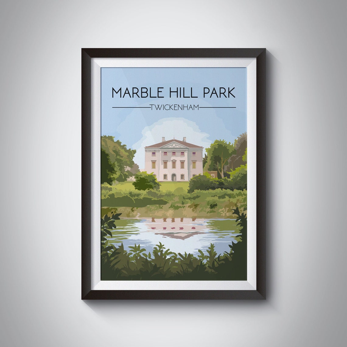 Marble Hill Park Twickenham Mansion River Reflection Scene Poster