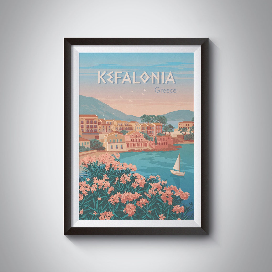 Kefalonia Greece Travel Poster Cephalonia Ionian Sea Argostoli Melissani Cave Myrtos Beach Sami Ionian Islands Greek Islands Print