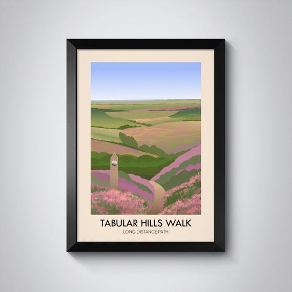 Tabular Hills Walk Poster Long Distance Path Travel Print Cleveland Way National Trail Art Yorkshire Hiking Scarborough Hiking Wall Art