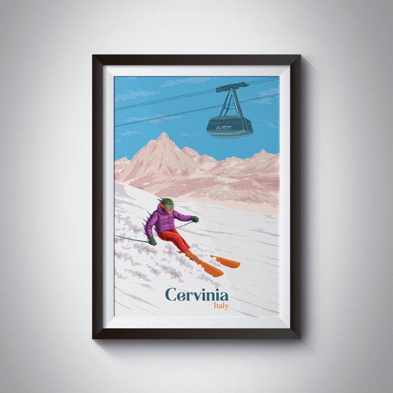 Cervinia Ski Resort Poster Monte Cervino Italy Travel Print Skiing Gift Wall Art Zermatt Italian Ski Resort Matterhorn Valle Daosta