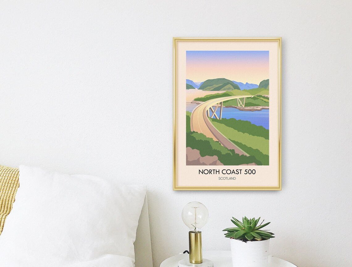 North Coast 500 Scotland Travel Poster Cycling Hiking Driving Kylesku Bridge Inverness Scottish Highlands Vintage Travel Print Gift - Image 3