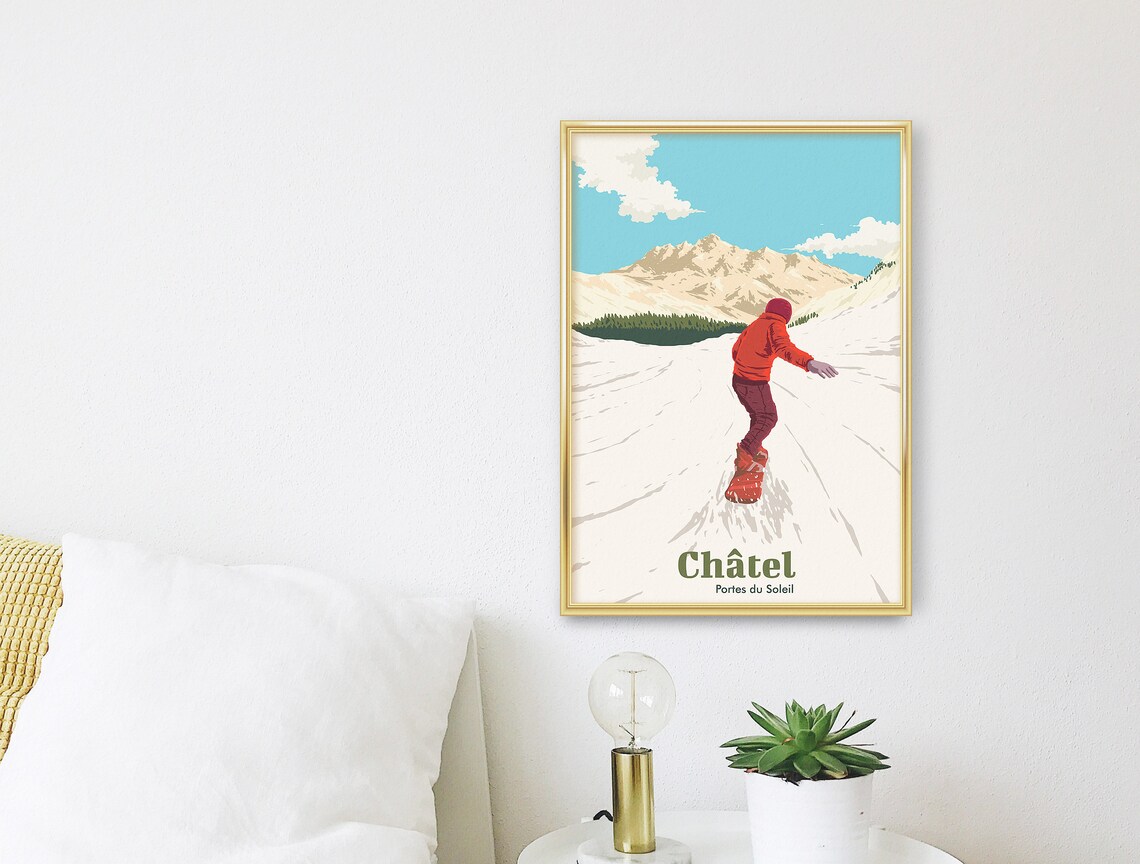 Châtel Portes du Soleil French Alps Snowboarder Jump Travel Poster - Image 3