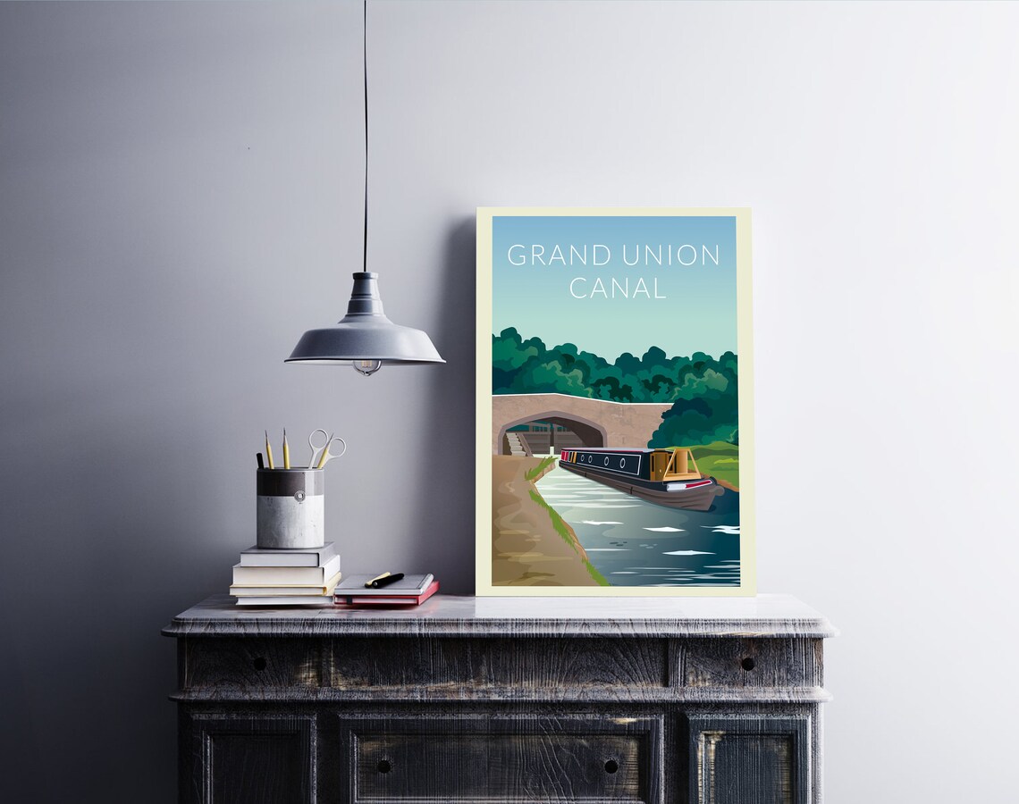 Grand Union Canal Travel Poster, Narrowboat Painting - Image 3