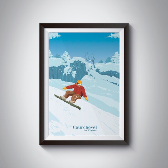 Courchevel Snowboarding Poster Ski Resort Print Snowboarder Snowboard Gift French Alps 3 Valleys Ski Season Vintage Retro France