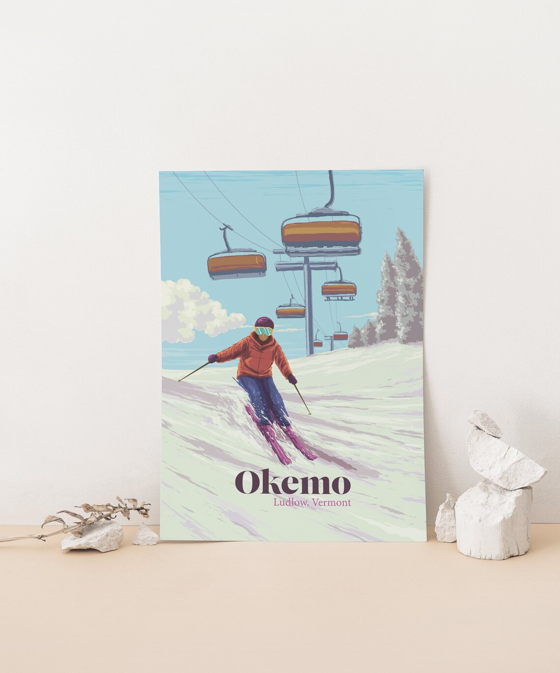 Okemo Mountain Vintage Travel Poster, Vermont Ski Resort - Image 4