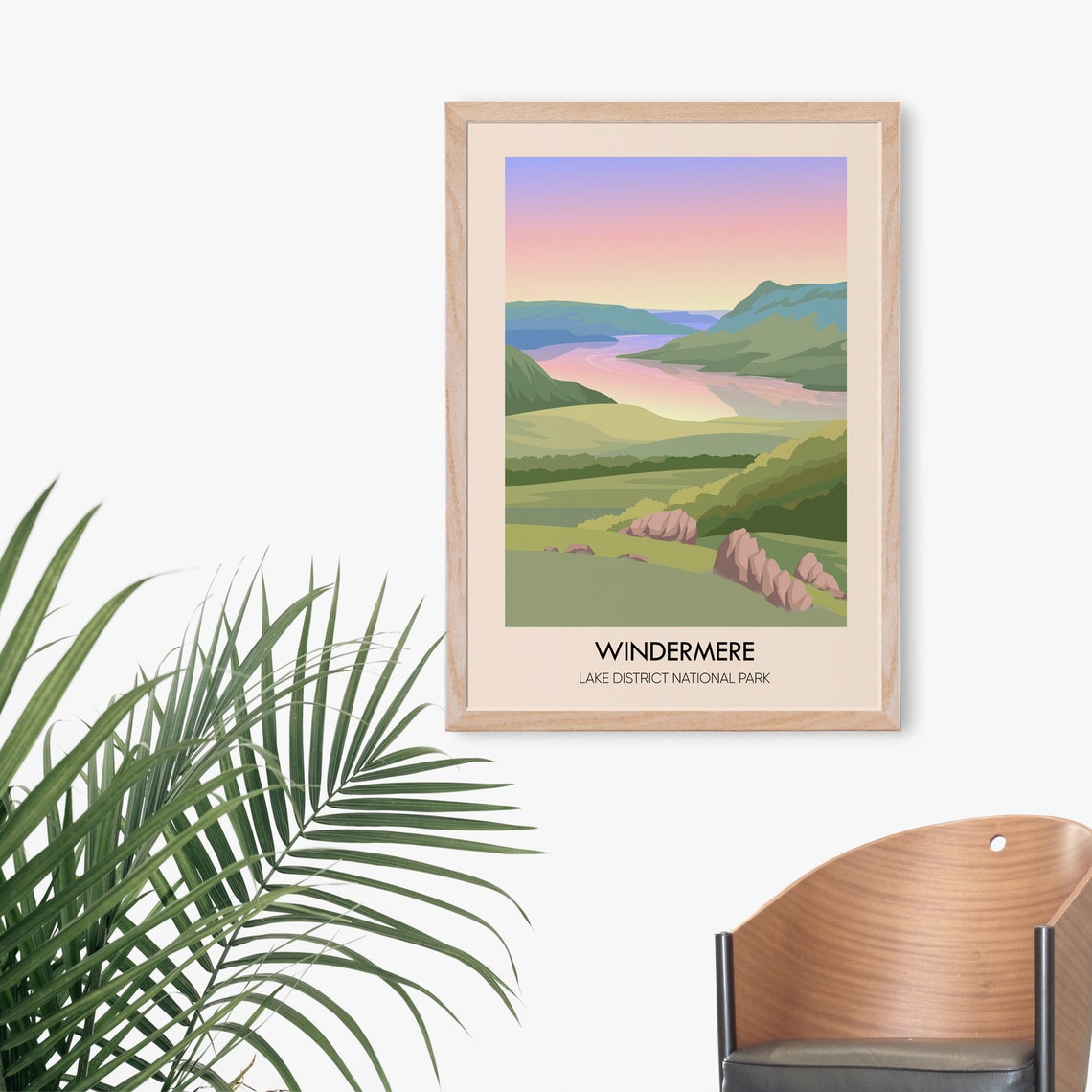 Windermere Lake District Sunset Pastel Pink Sky Travel Poster - Image 3