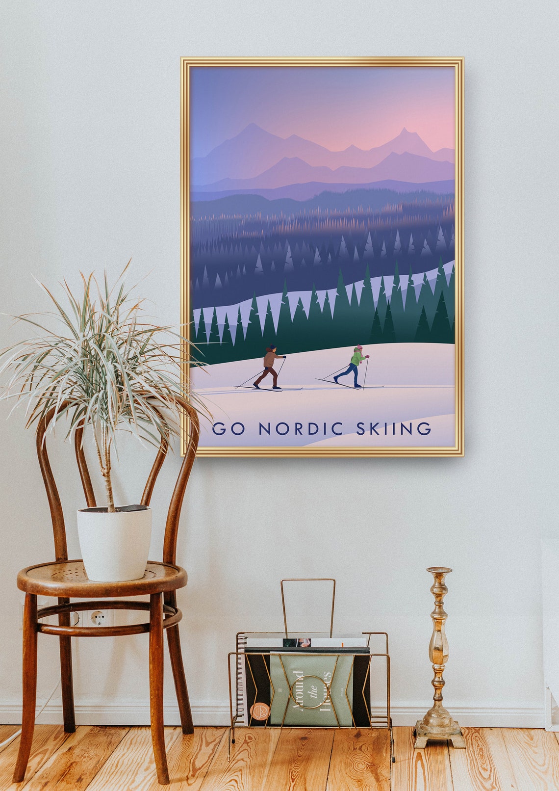 Go Nordic Skiing Poster Outdoor Adventure Mountaineering Cross Country Skiing Mountain Hiking Snow Sports Ski Resort Print Scandi - Image 2