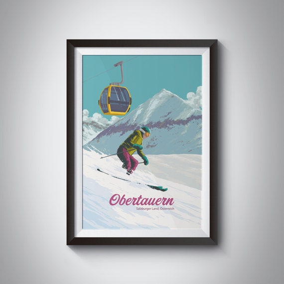 Obertauern Ski Resort Poster Salzburg Austria Sterreich Vintage Travel Print Snowboarding Radstdter Tauern Mountains Retro Ski Art