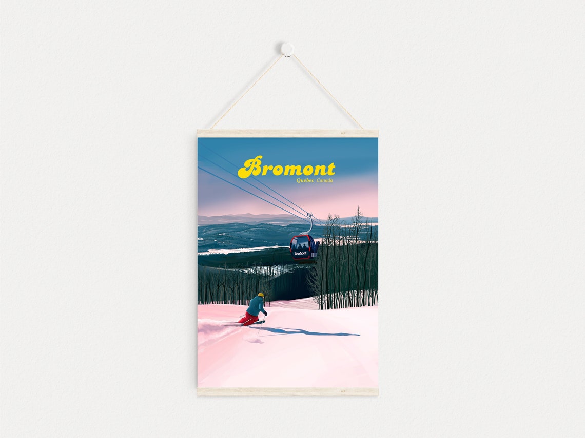 Bromont Quebec Canada Gondola and Skier Sunset Slope Vintage Poster - Image 4