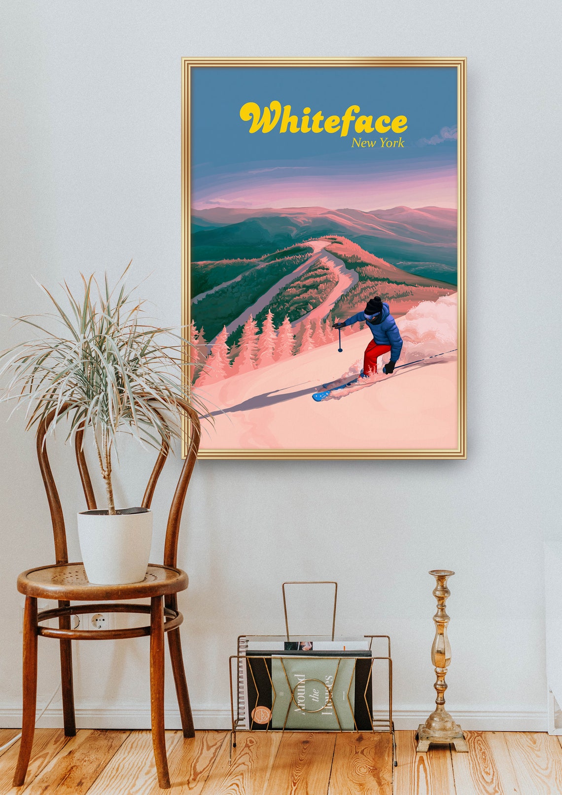 Whiteface New York Skier Sunset Slopes Vintage Travel Poster - Image 2