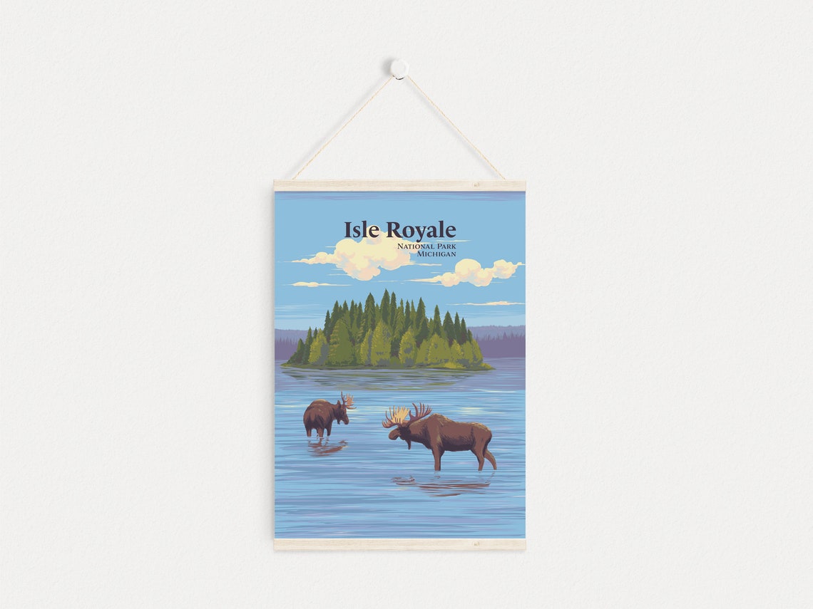 Isle Royale National Park Poster Michigan Usa Travel Print Lake Superior Great Lakes See America Moose Artwork Vintage Wpa Poster Art - Image 4