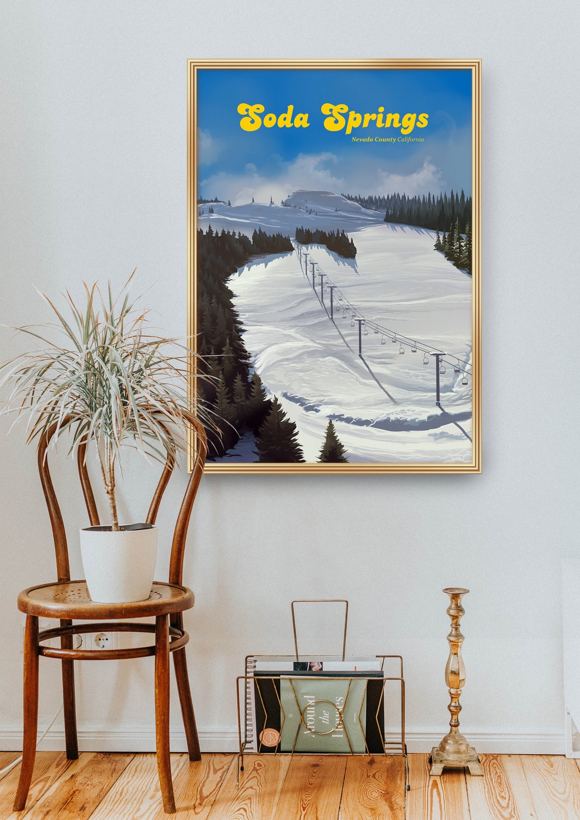Soda Springs Ski Slopes Vintage Nevada County California Ski Poster - Image 2