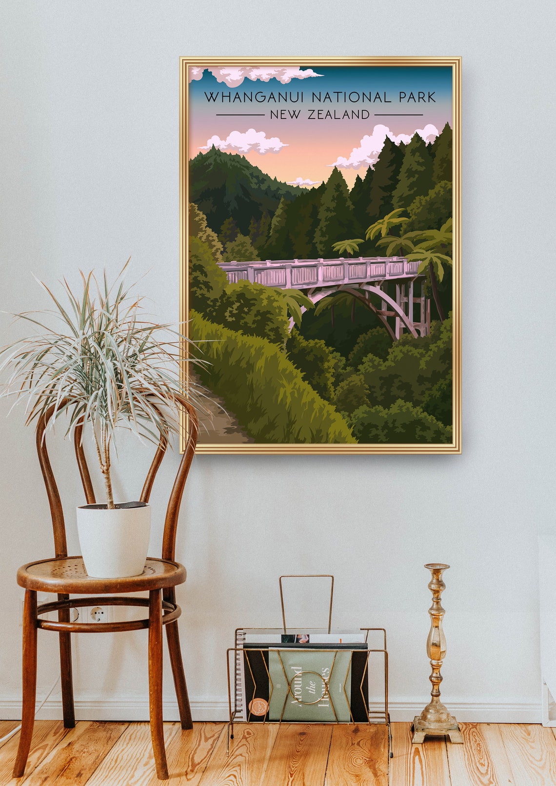 Whanganui National Park Poster New Zealand Travel Poster Bridge To Nowhere Vintage Travel Poster Framed Print Nz North Island Artwork - Image 2