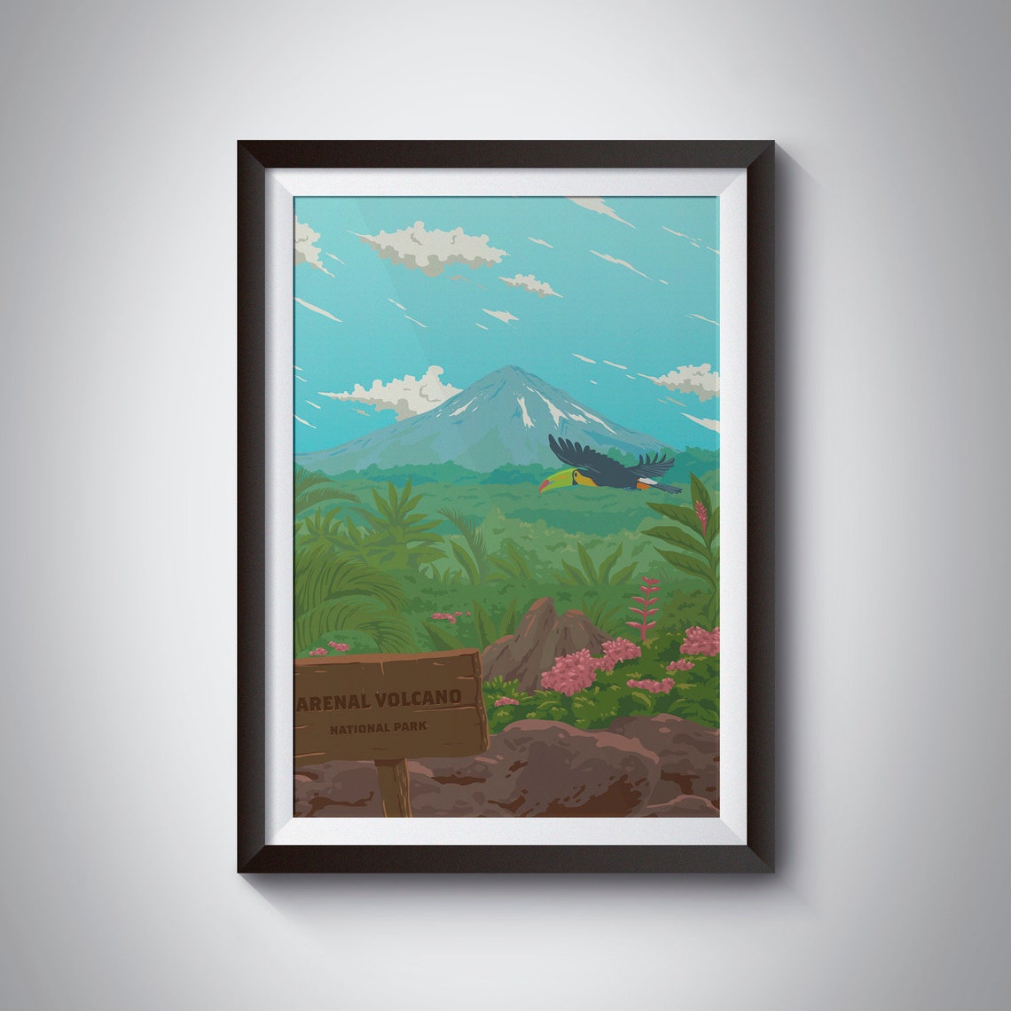 Arenal Volcano National Park Poster Costa Rica Retro Travel Print Wall Art Rainforest Cloud Forest Travel Poster Costa Rica Wildlife