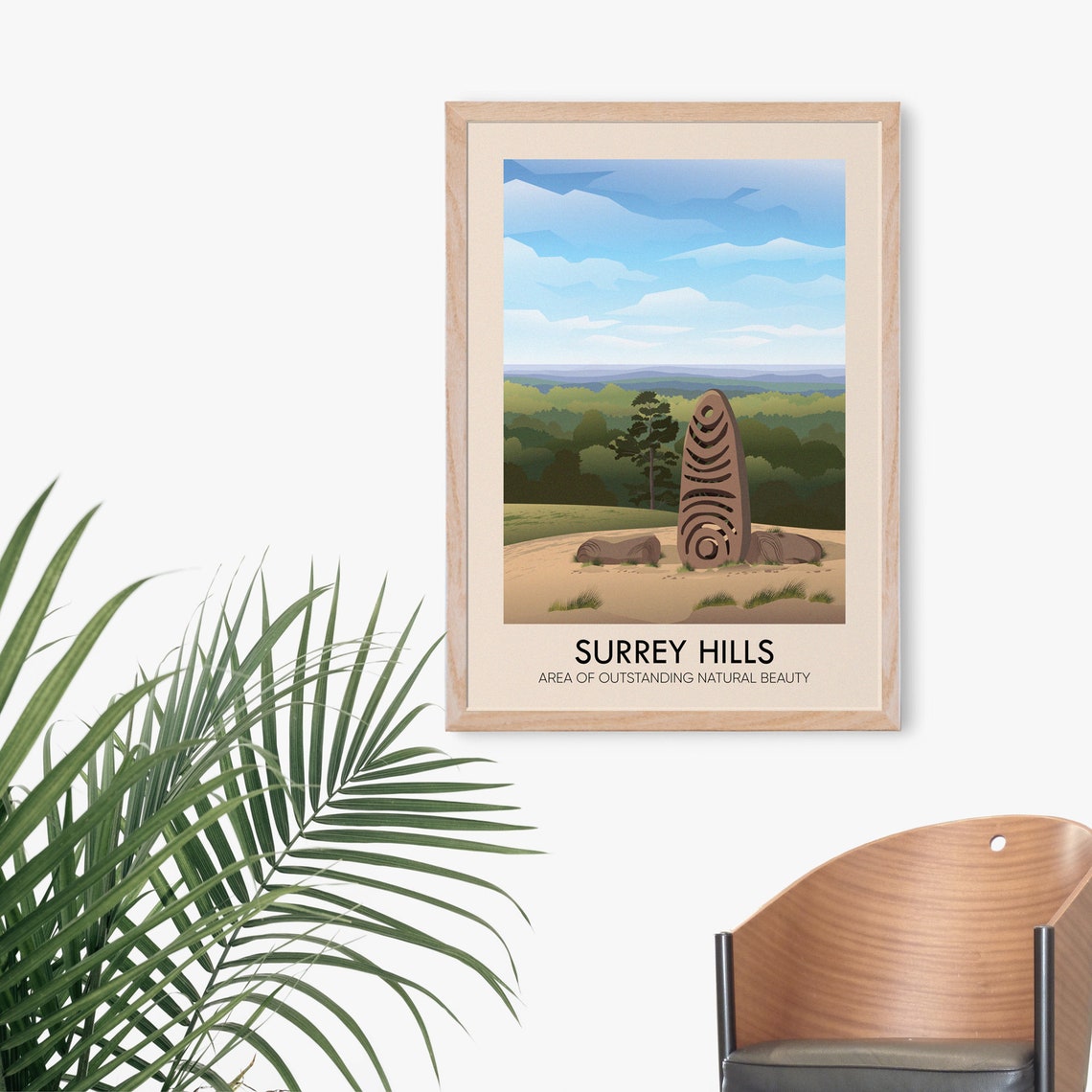 Surrey Hills AONB Vintage Travel Poster with Sculpture Trail Art - Image 3