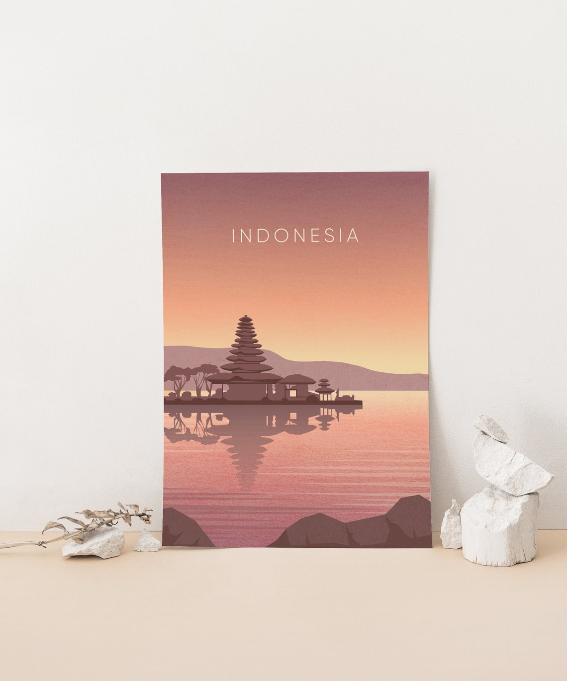 Indonesia Bali Floating Temple Sunset Lake Reflection Poster - Image 4