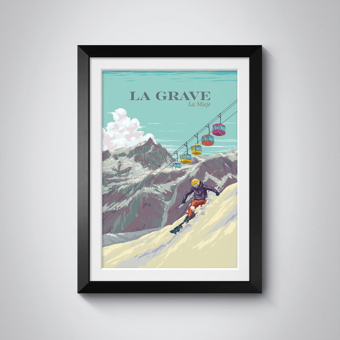 La Grave La Meije Poster Ski Resort Print French Alps Winter Sports Wall Art Ski Travel Poster Snowboarding Hautesalpes Framed Art