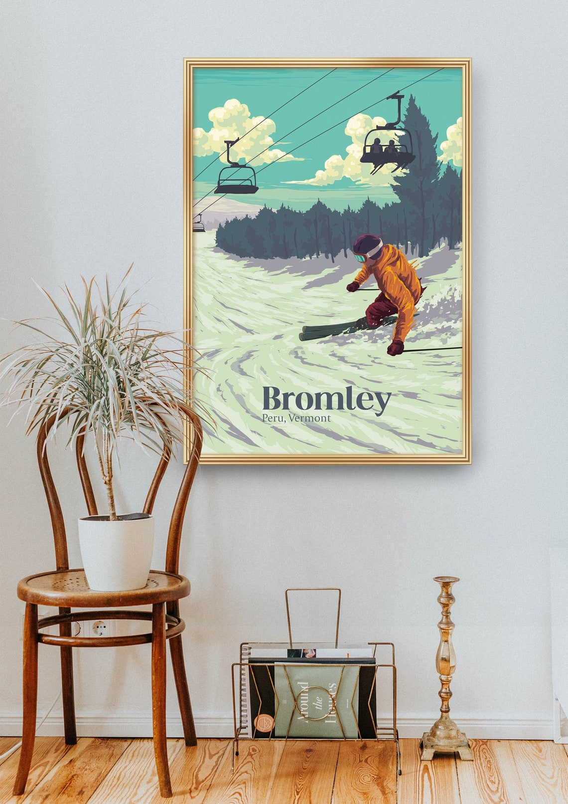 Bromley Vermont Skier Chairlift Vintage Green Mountains Ski Poster - Image 2