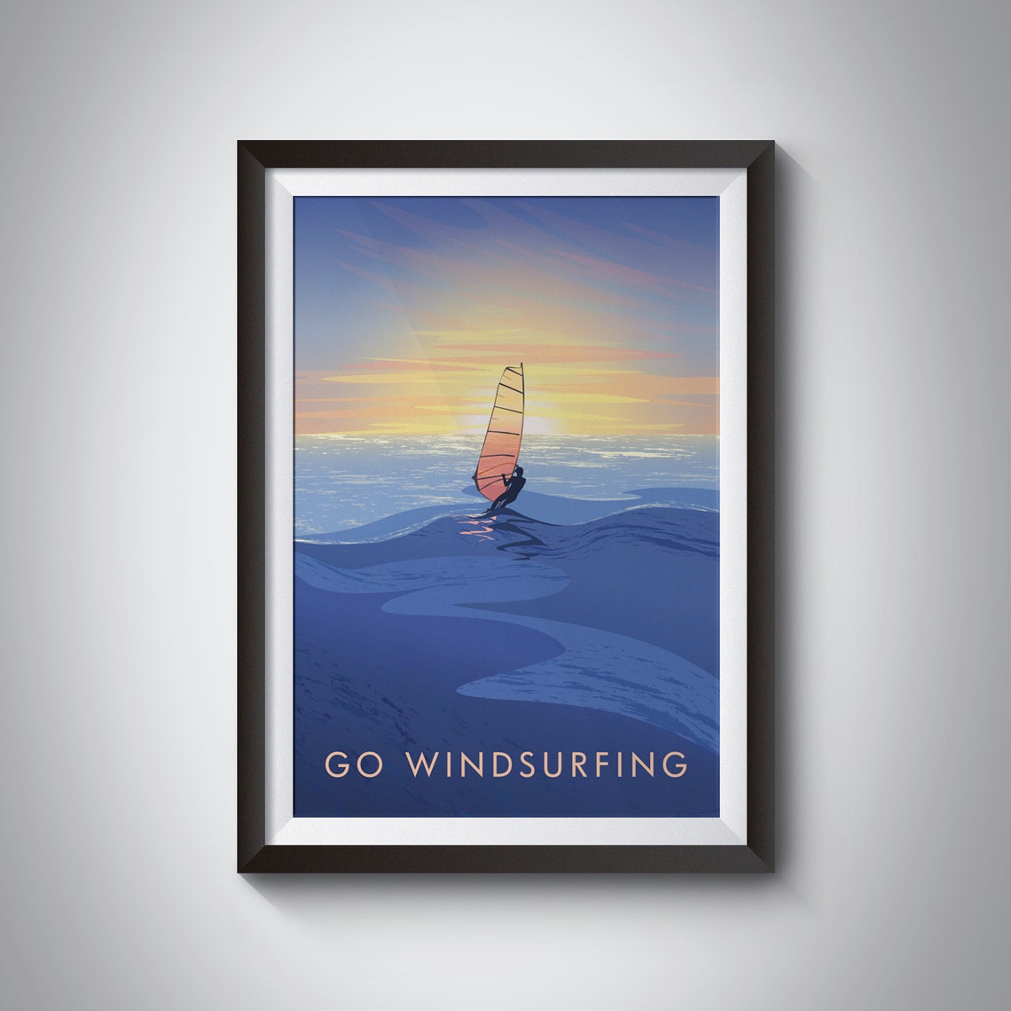 Go Windsurfing Sunset Ocean Waves Sailing Silhouette Sport Poster
